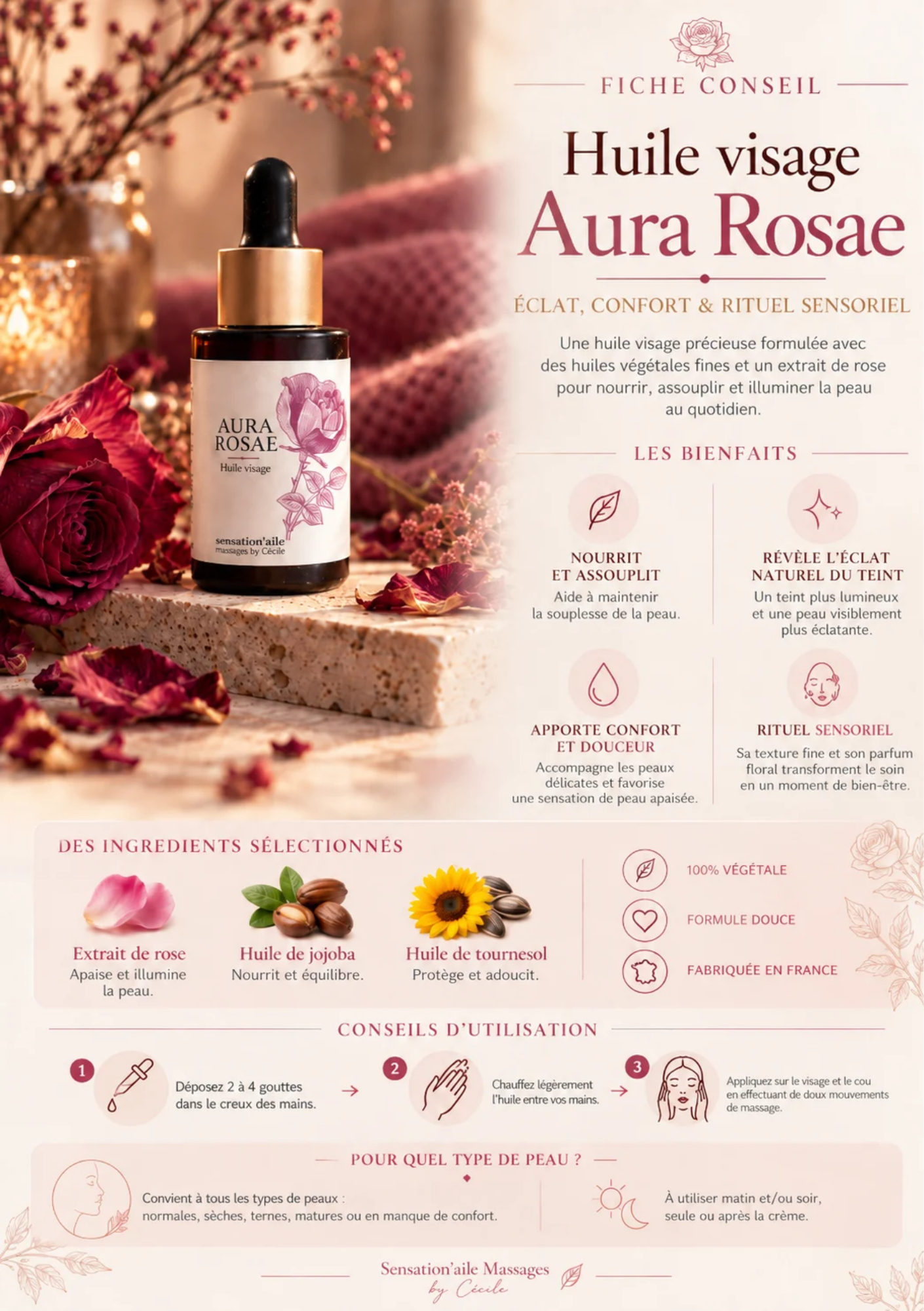 Fiche conseil Huile Visage Aura Rosae